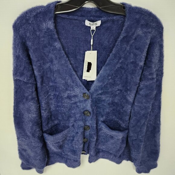 525 America Women's Navy Blue Button-Up V-Neck Cardigan Size S, M & L - Picture 2 of 6
